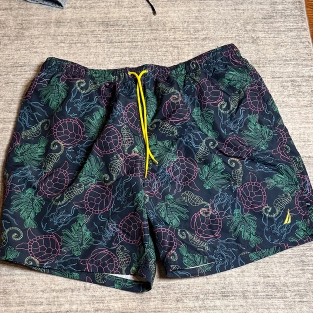 Nautica Men's Navy Swim Shorts with Turtle Print 2XLT